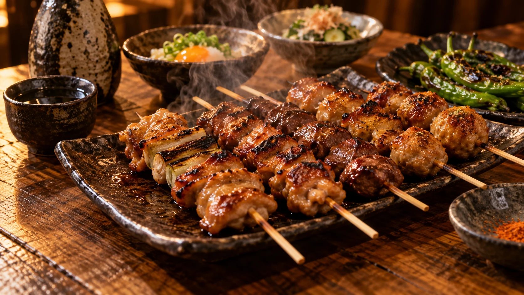 烤鸡串与小食近景